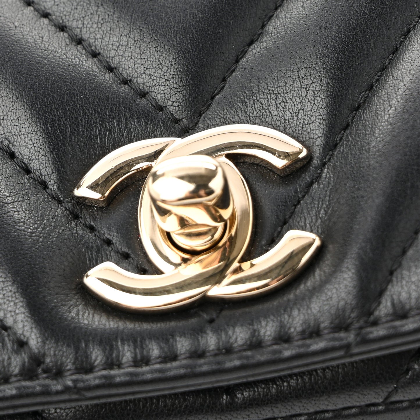 Calfskin Chevron Quilted Mini Statement Flap Black
