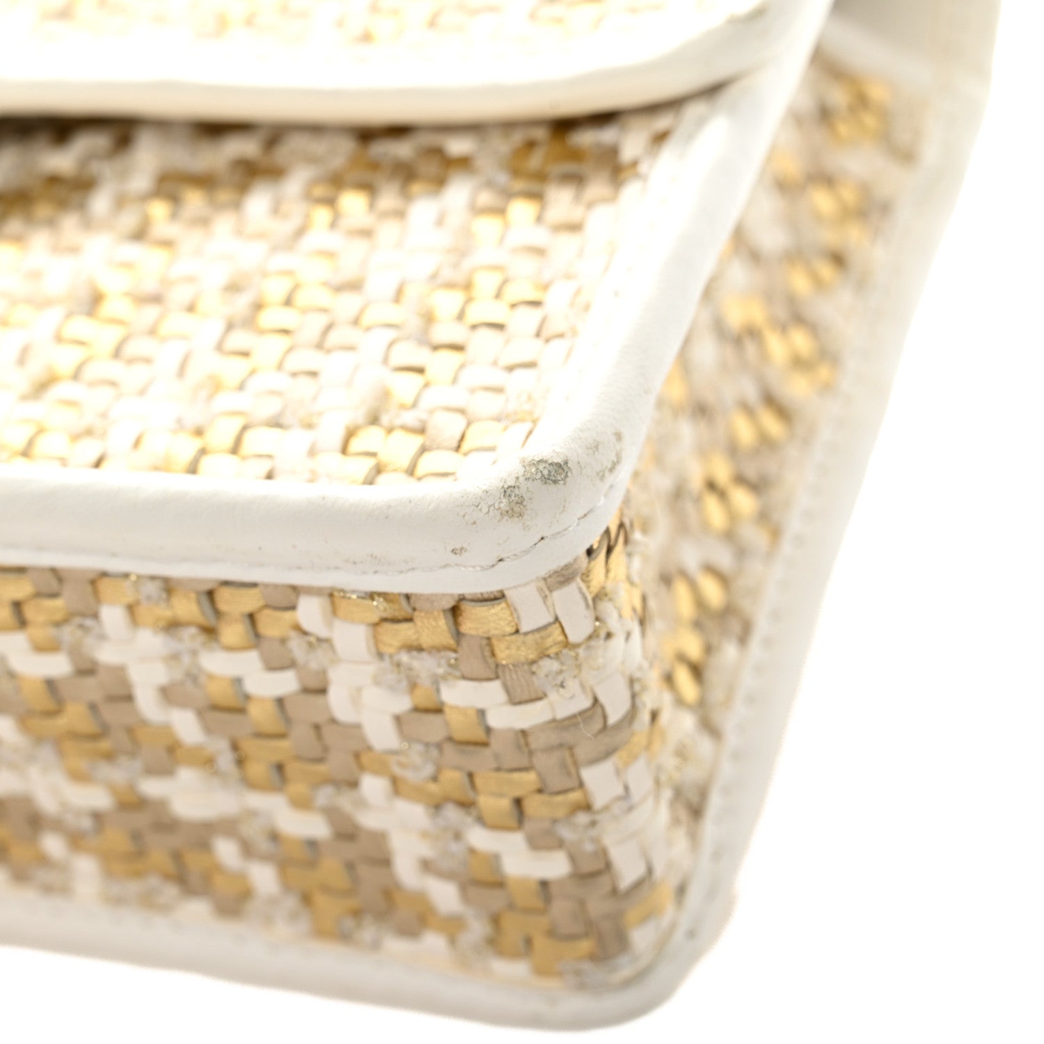 Chanel Metallic Lambskin Viscose Woven Flap Gold White 13 of 15