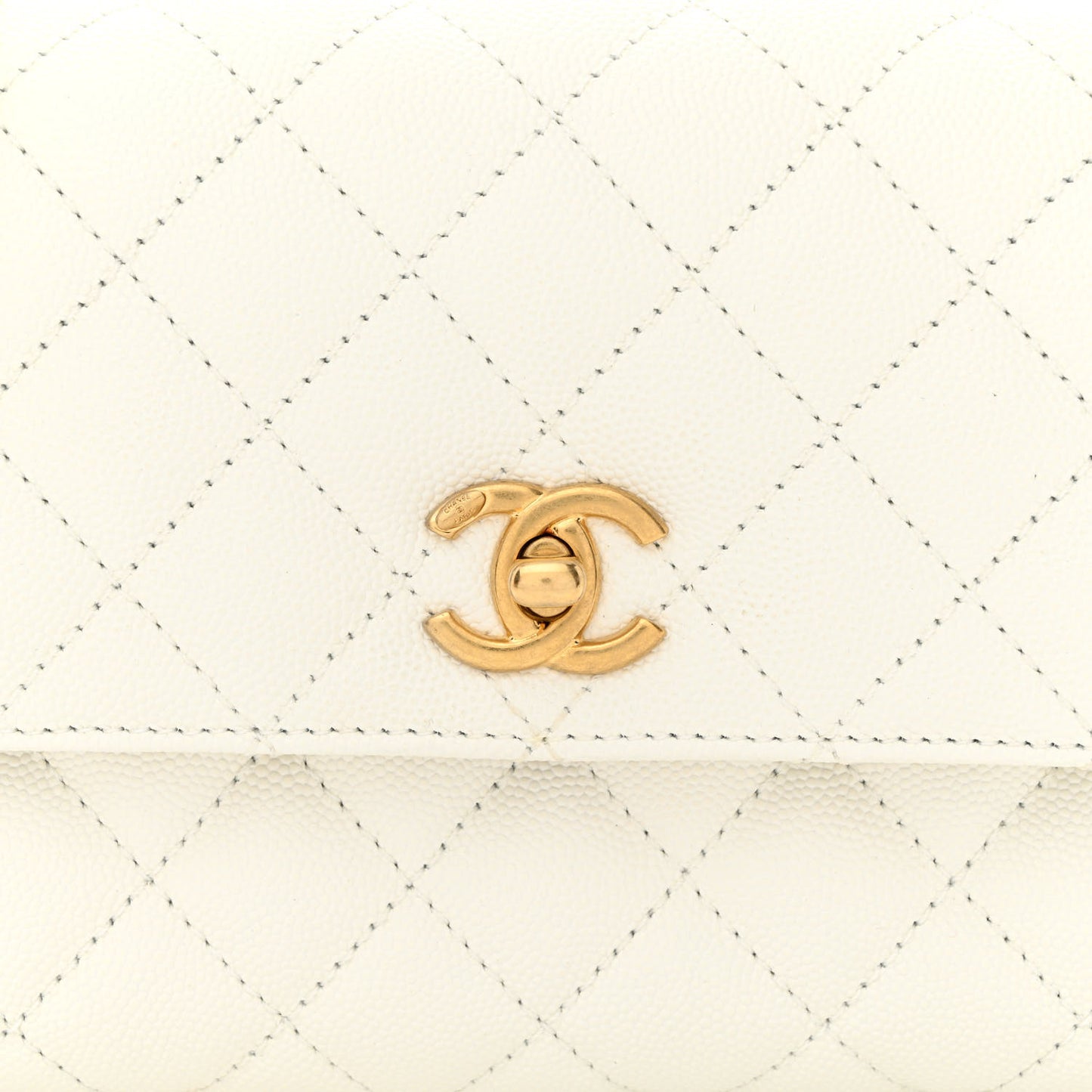 Caviar Quilted Mini Coco Chain Handle Flap White