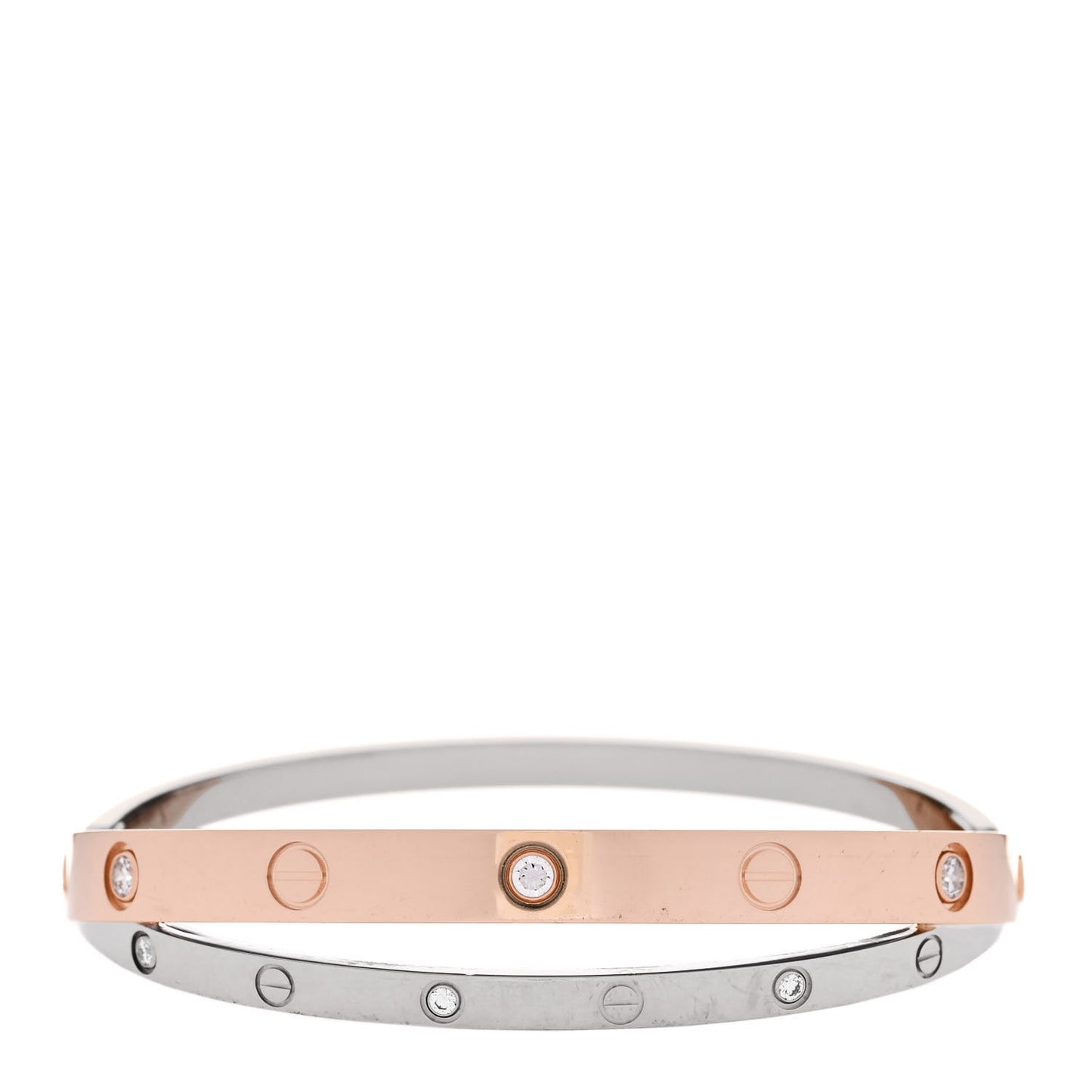 18K Pink White Gold 12 Diamond Double LOVE Bracelet 17