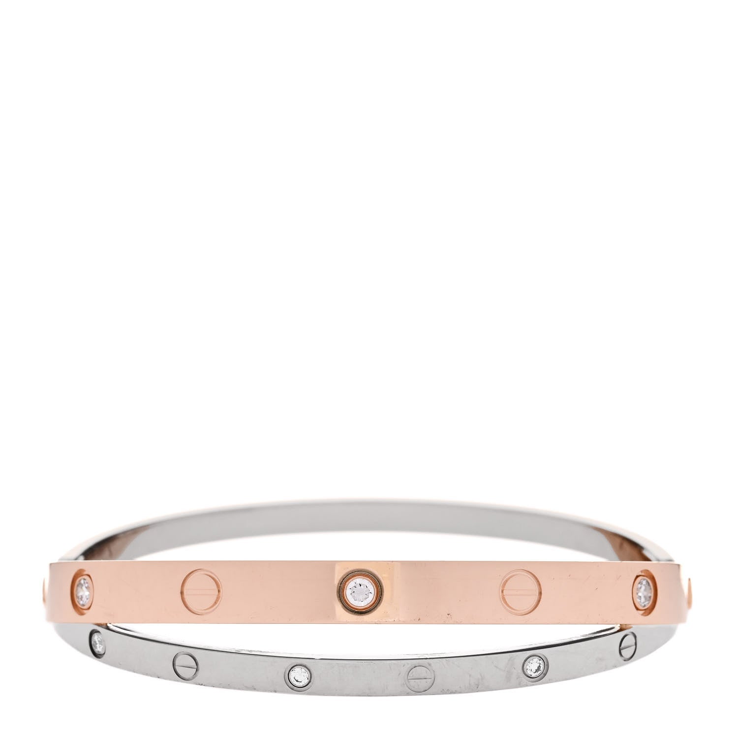 Cartier 18K Pink White Gold 12 Diamond Double LOVE Bracelet 17 1 of 9