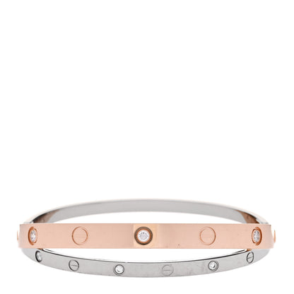 Cartier 18K Pink White Gold 12 Diamond Double LOVE Bracelet 17 1 of 9