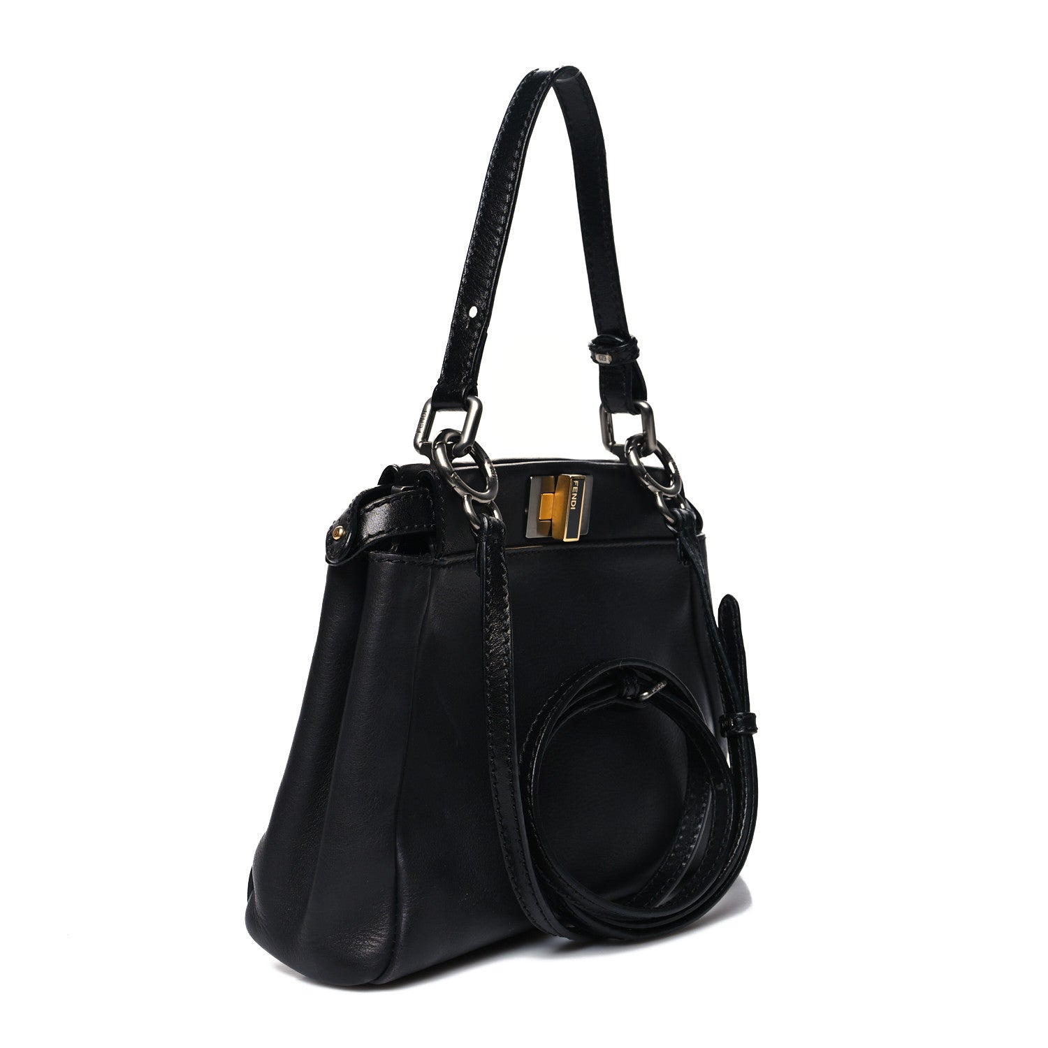 Fendi Vitello Saddle Mini Peekaboo Iconic Satchel Black 2 of 11