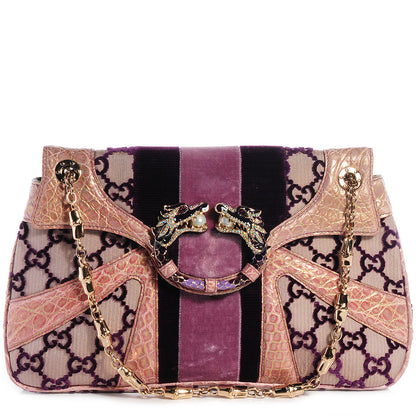 Gucci Monogram Tom Ford Crocodile Jeweled Dragon Flap Bag Purple 1 of 8