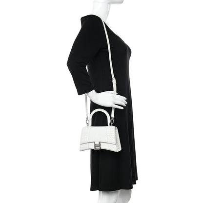 Balenciaga Shiny Calfskin Crocodile Embossed Hourglass Top Handle Bag XS White 2 of 11
