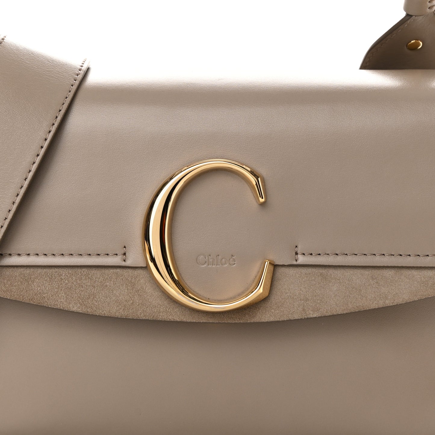Shiny Calfskin Suede Small C Double Carry Bag Motty Grey