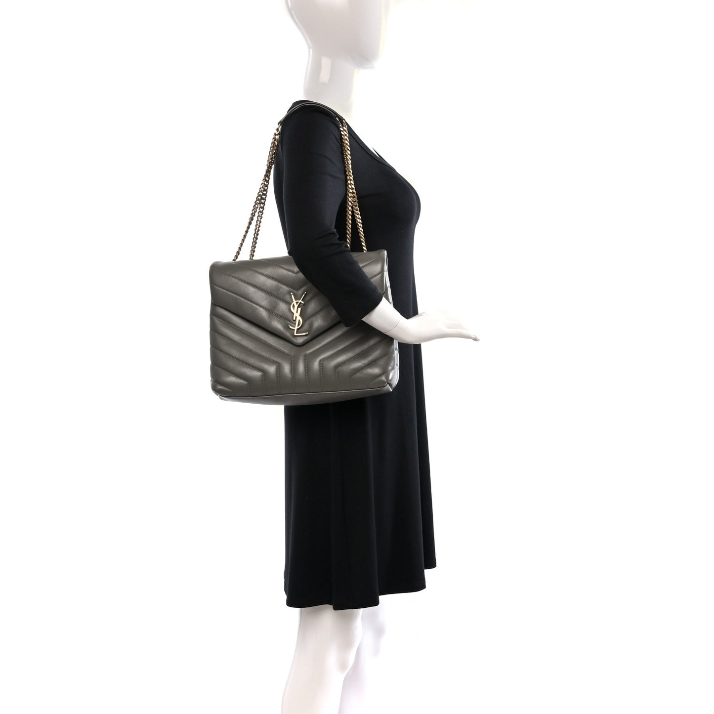 Calfskin Y Quilted Monogram Medium Loulou Chain Satchel Pebble
