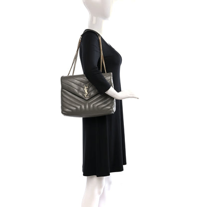 Saint Laurent Calfskin Y Quilted Monogram Medium Loulou Chain Satchel Pebble 2 of 9