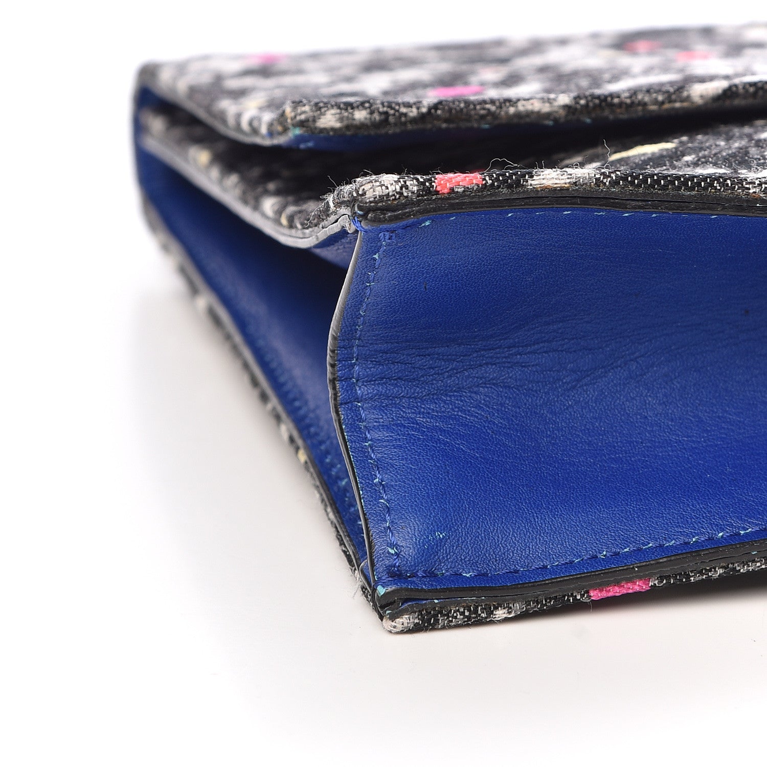 Proenza Schouler Canvas Carpet Print Lambskin Small Lunch Bag Clutch Charcoal Electric Blue 9 of 12