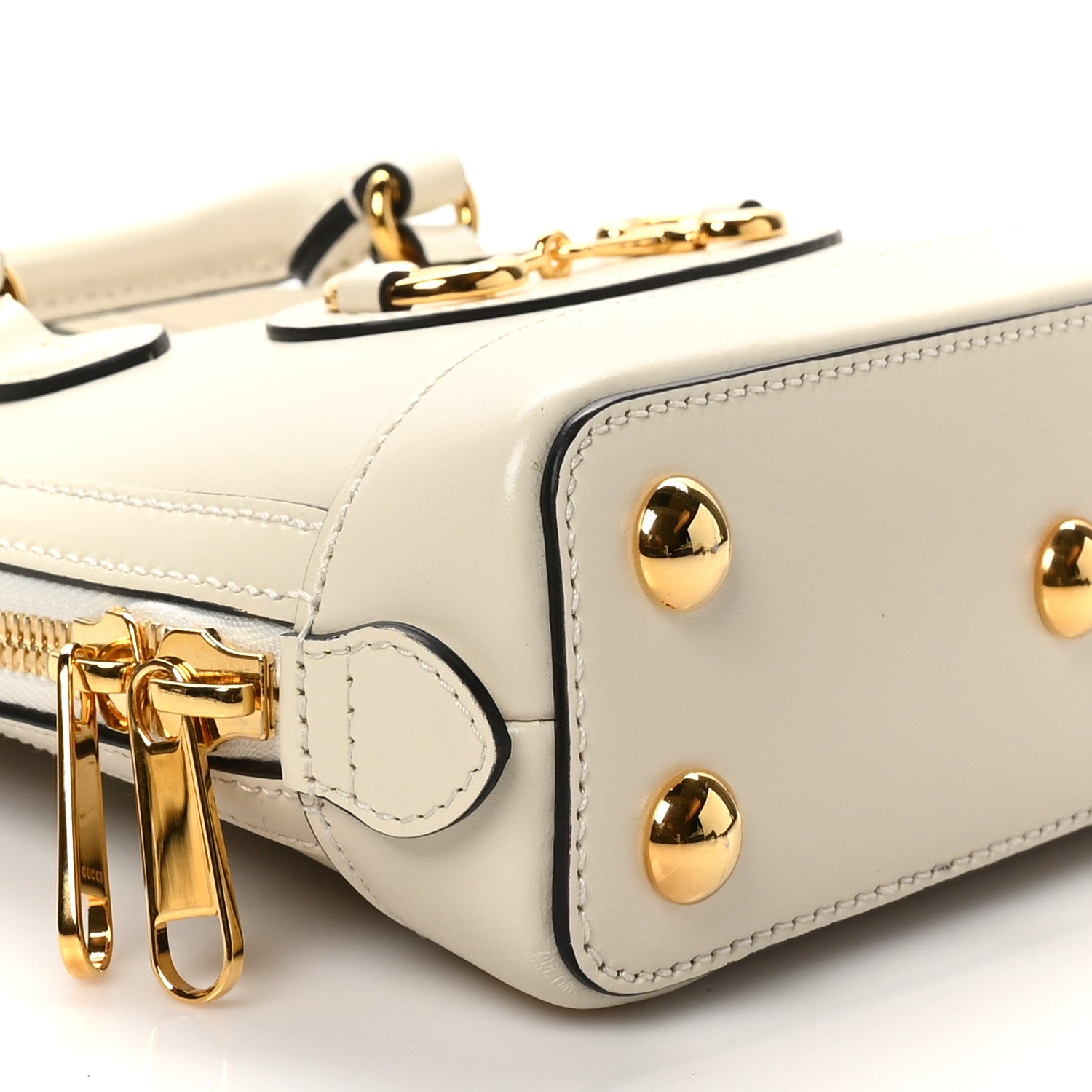 Gucci Boarded Plutone Calfskin Mini Horsebit 1955 Top Handle Bag Mystic White 9 of 10