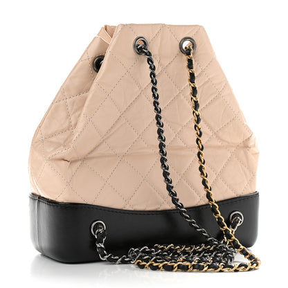 Chanel Aged Calfskin Quilted Small Gabrielle Backpack Beige Black 3 of 14