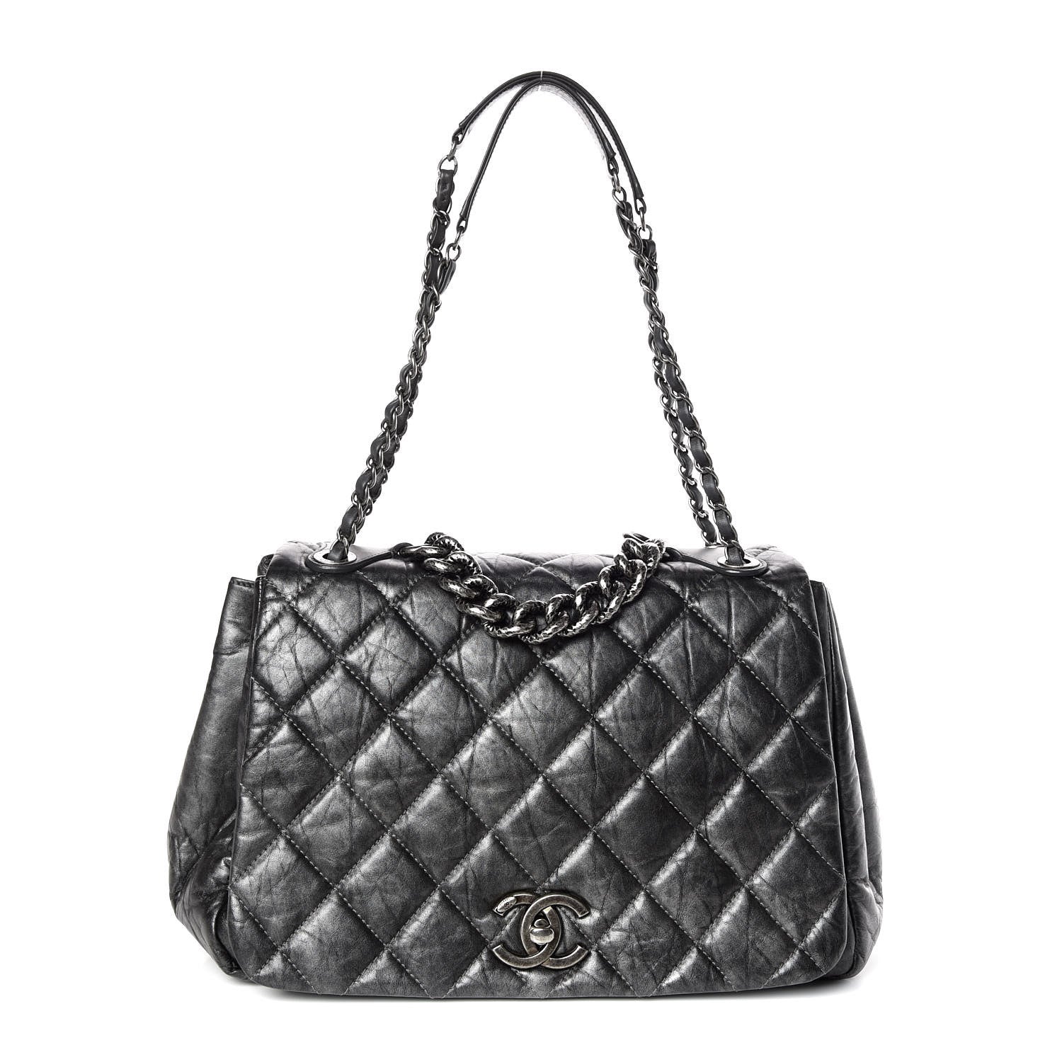 Chanel Metallic Aged Calfskin Quilted Large Pondichery Flap Dark Grey 1 of 10