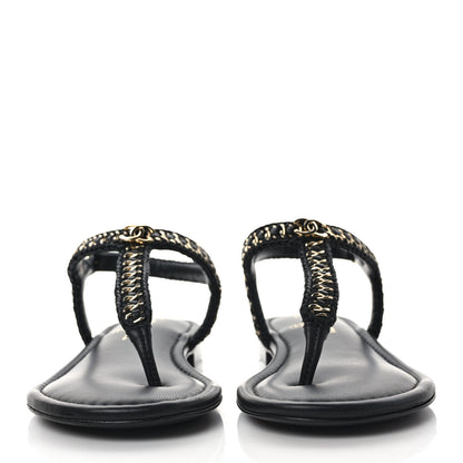 Chanel Lambskin Embroidered CC Thong Sandals 37 Black 2 of 9