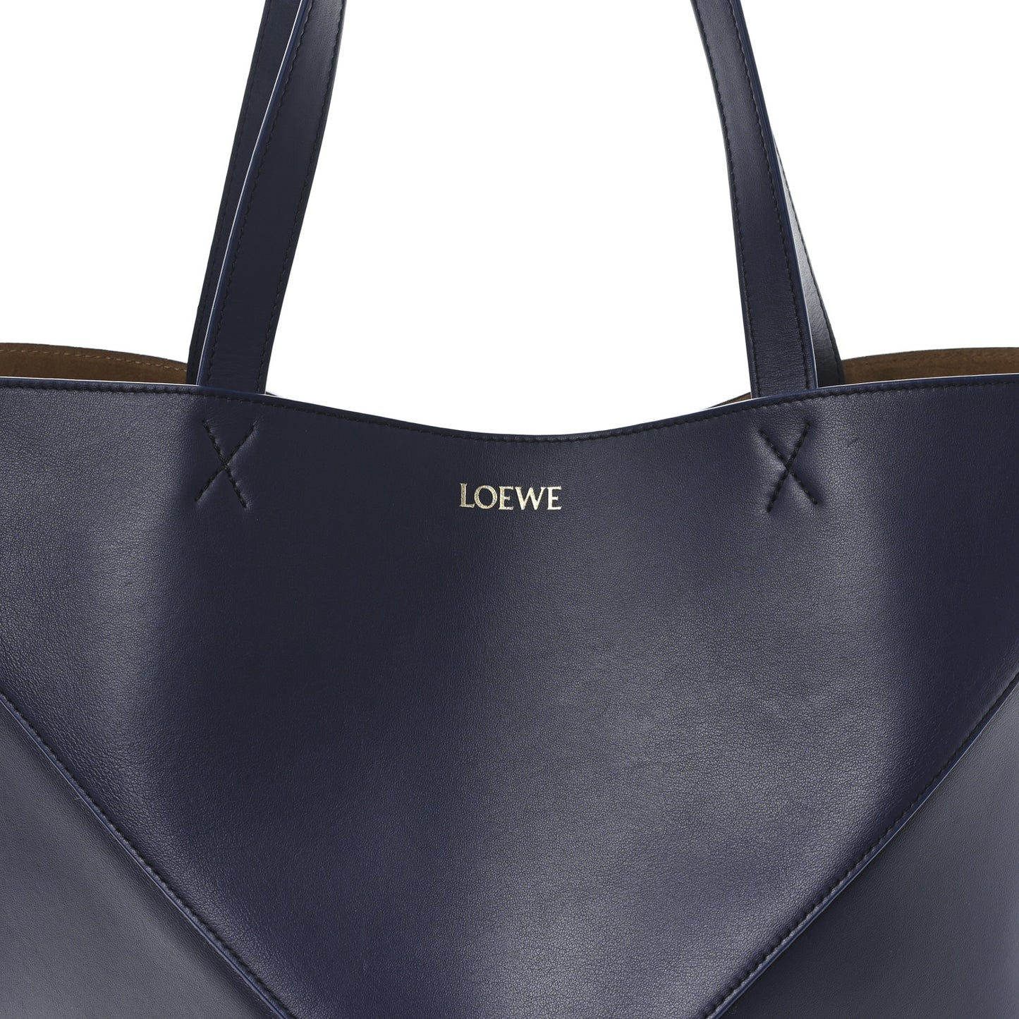 Shiny Calfskin XL Puzzle Fold Tote Abyss Blue