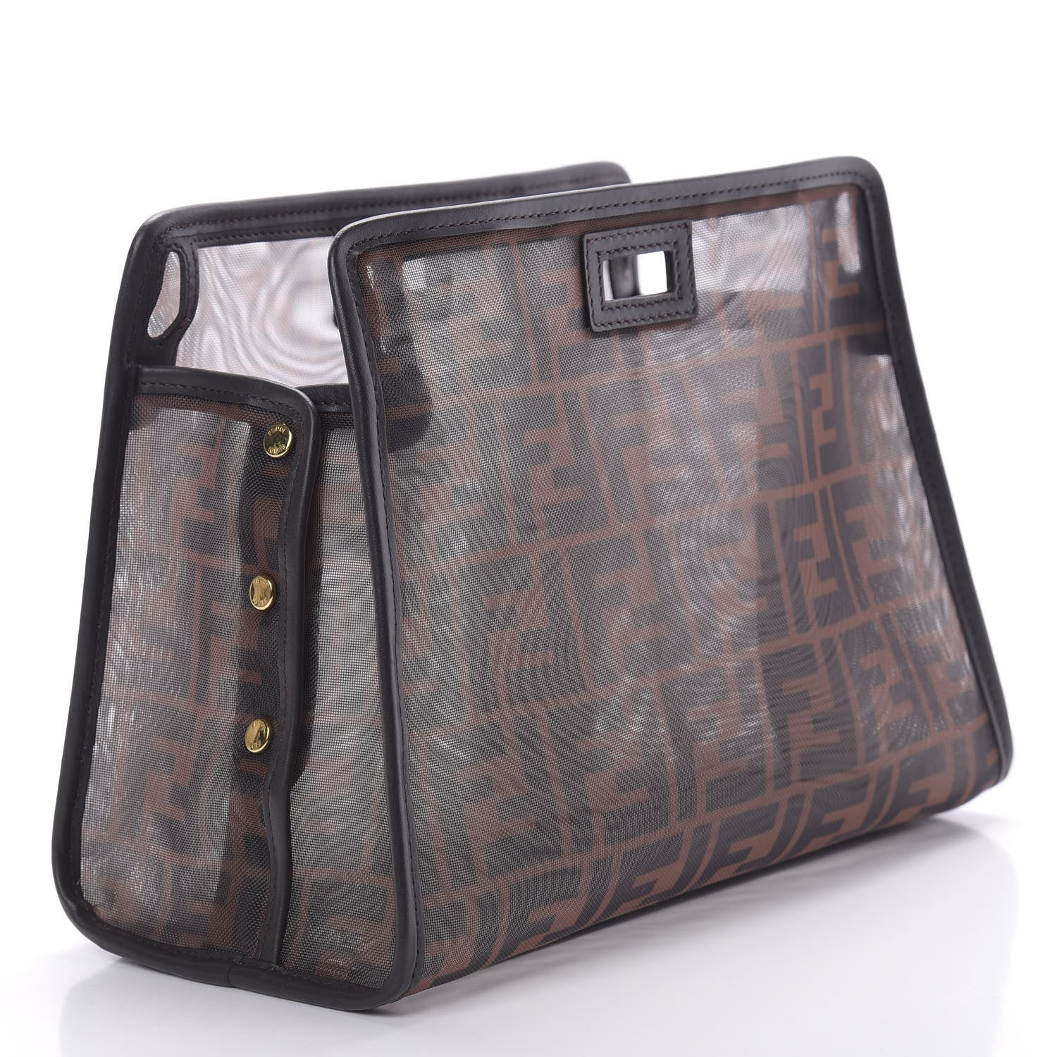 Fendi Mesh Vitello Century FF 1974 Mini Peekaboo Defender Cover Marrone Black Ebano 3 of 10