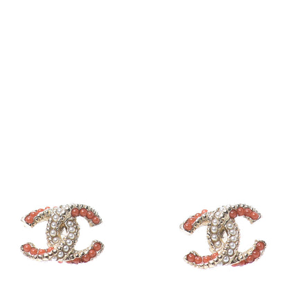 Chanel Pearl Bead CC Earrings Light Gold Orange 1 of 5