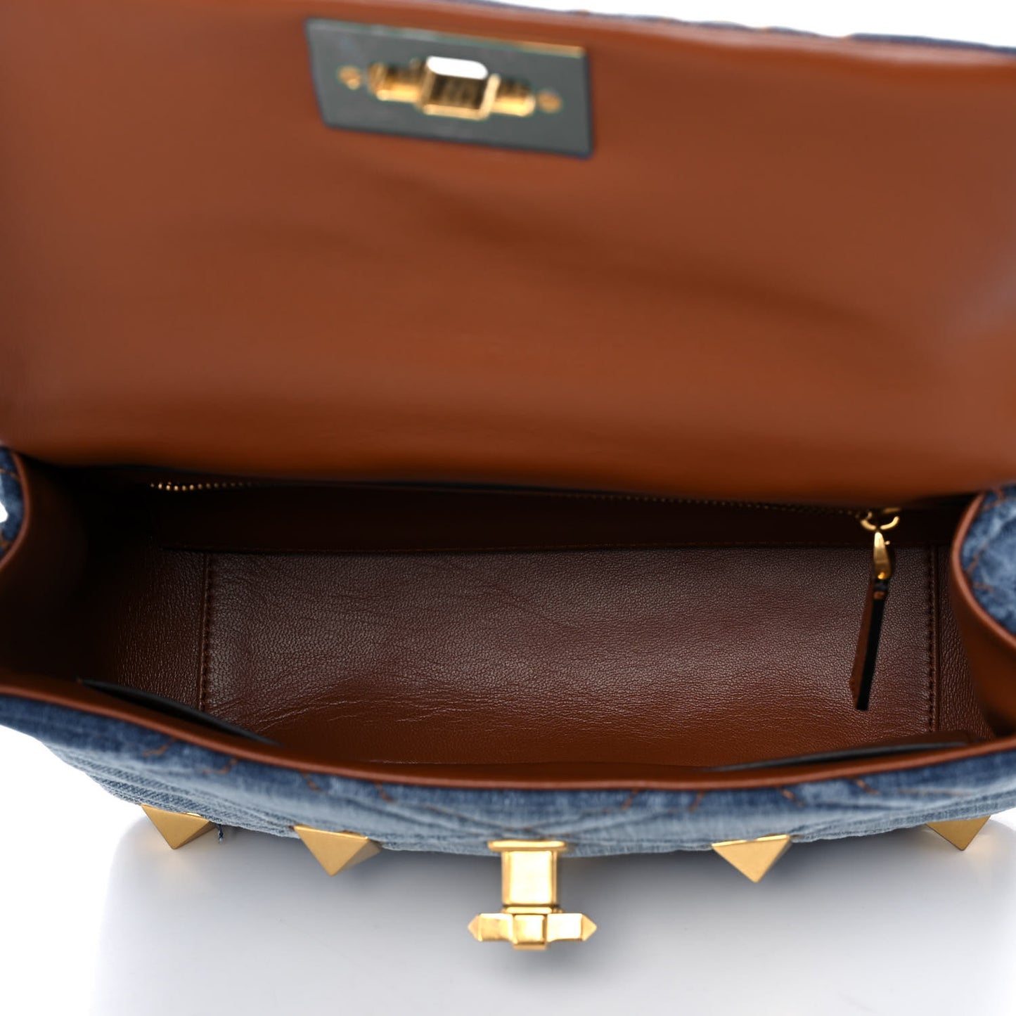Denim Medium Roman Stud Shoulder Bag Light Denim Selleria