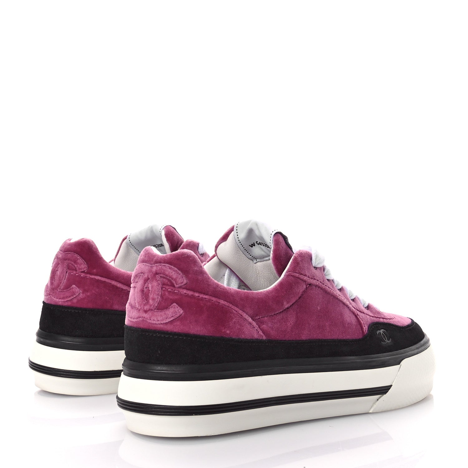Chanel Calfskin Velvet Womens CC Sneakers 40.5 Black Pink 5 of 9