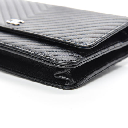 Chanel Caviar Chevron Quilted Wallet On Chain WOC Black 10 of 12