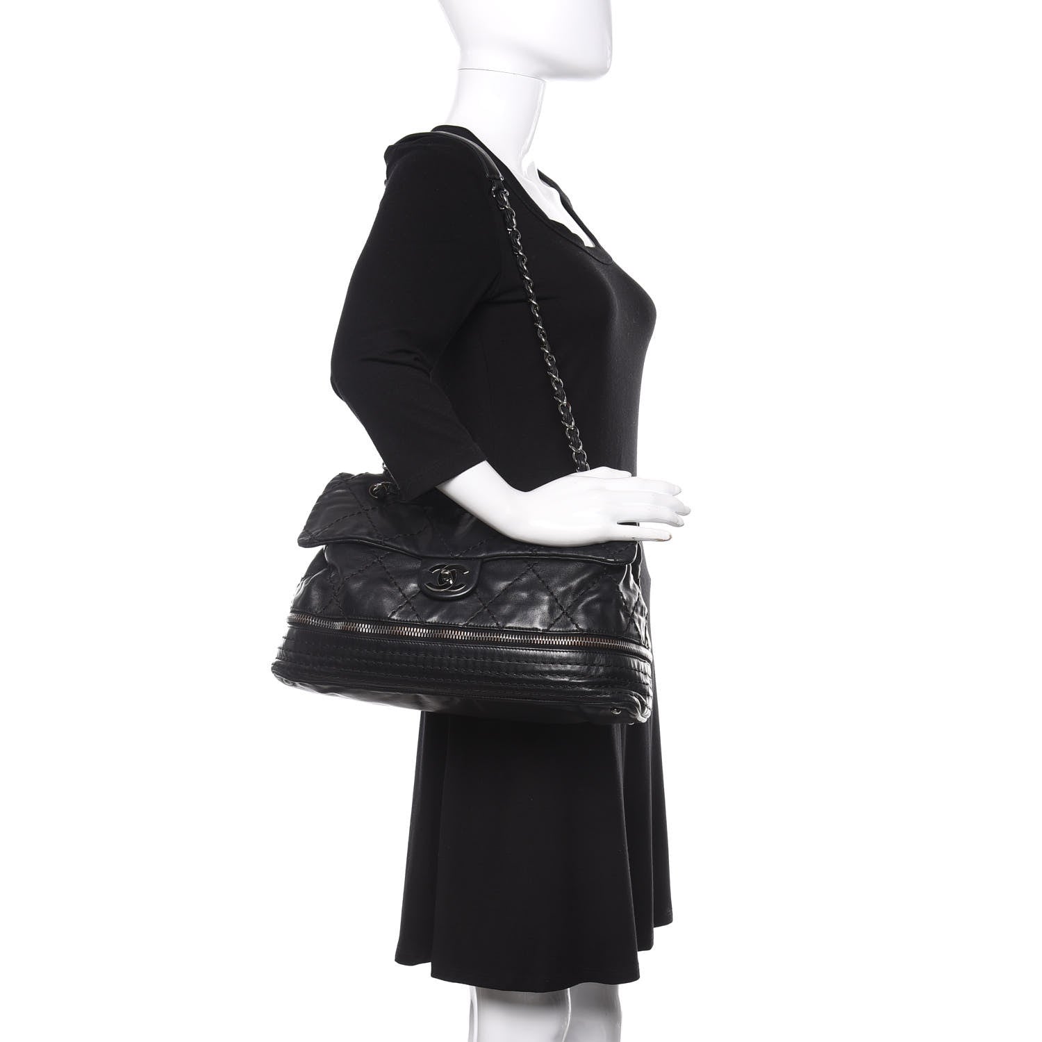Chanel Calfskin Stitched Large Expandable Flap Bag Black 2 of 9