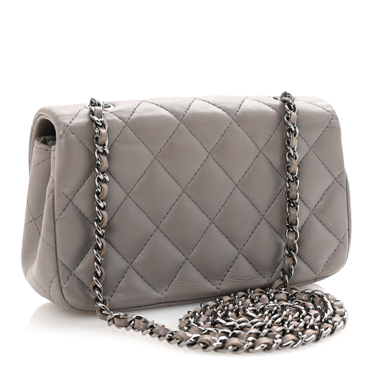 Lambskin Quilted Extra Mini Rectangular Flap Grey