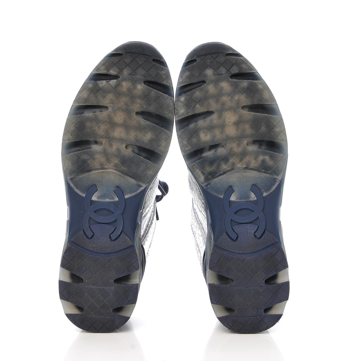 Chanel Metallic Crackled Calfskin CC Sneakers 37 Silver Black Navy 7 of 10