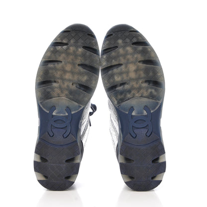 Chanel Metallic Crackled Calfskin CC Sneakers 37 Silver Black Navy 7 of 10