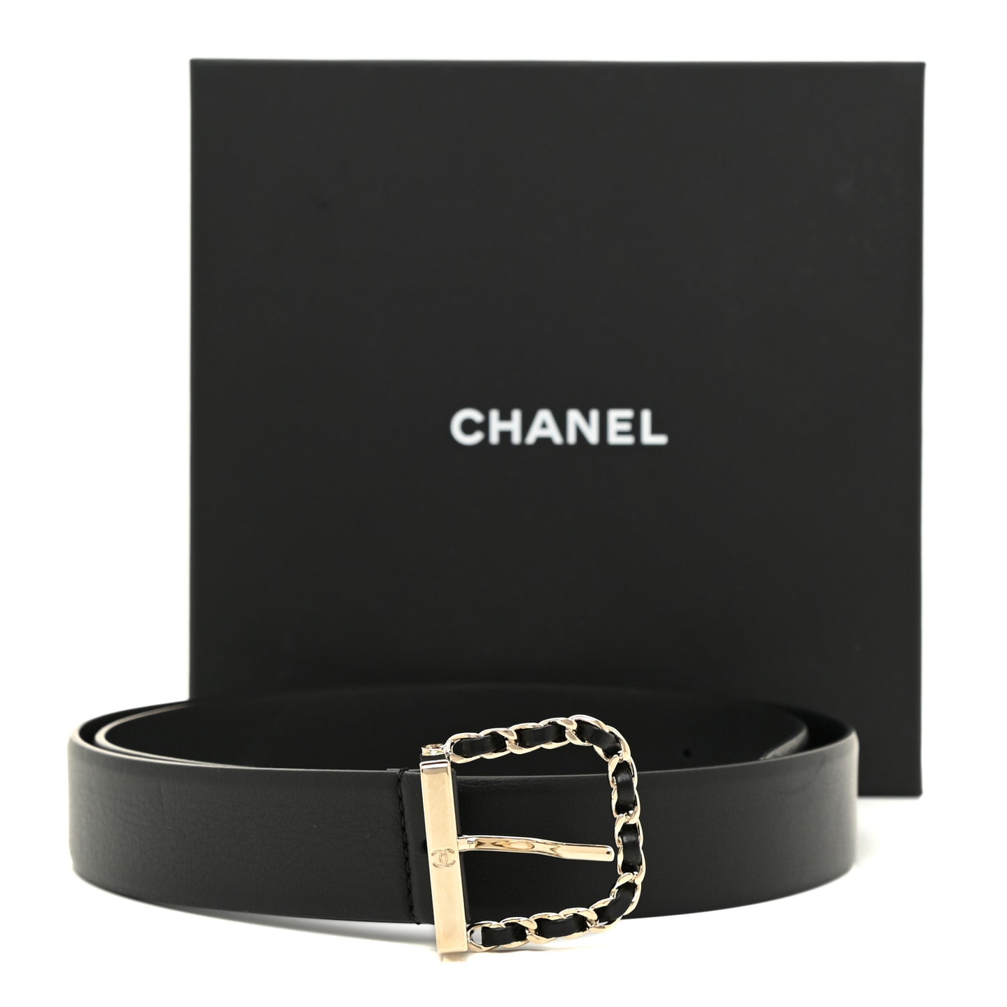 Lambskin Chain Square Buckle Belt 90 36 Black