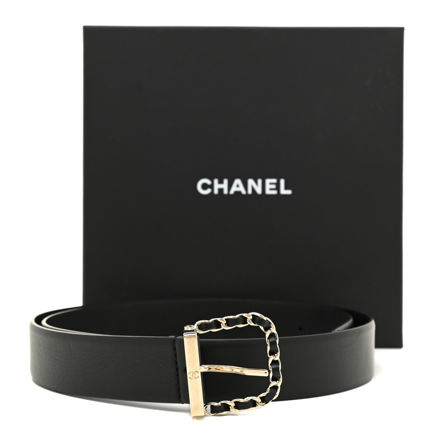 Chanel Lambskin Chain Square Buckle Belt 90 36 Black 8 of 8