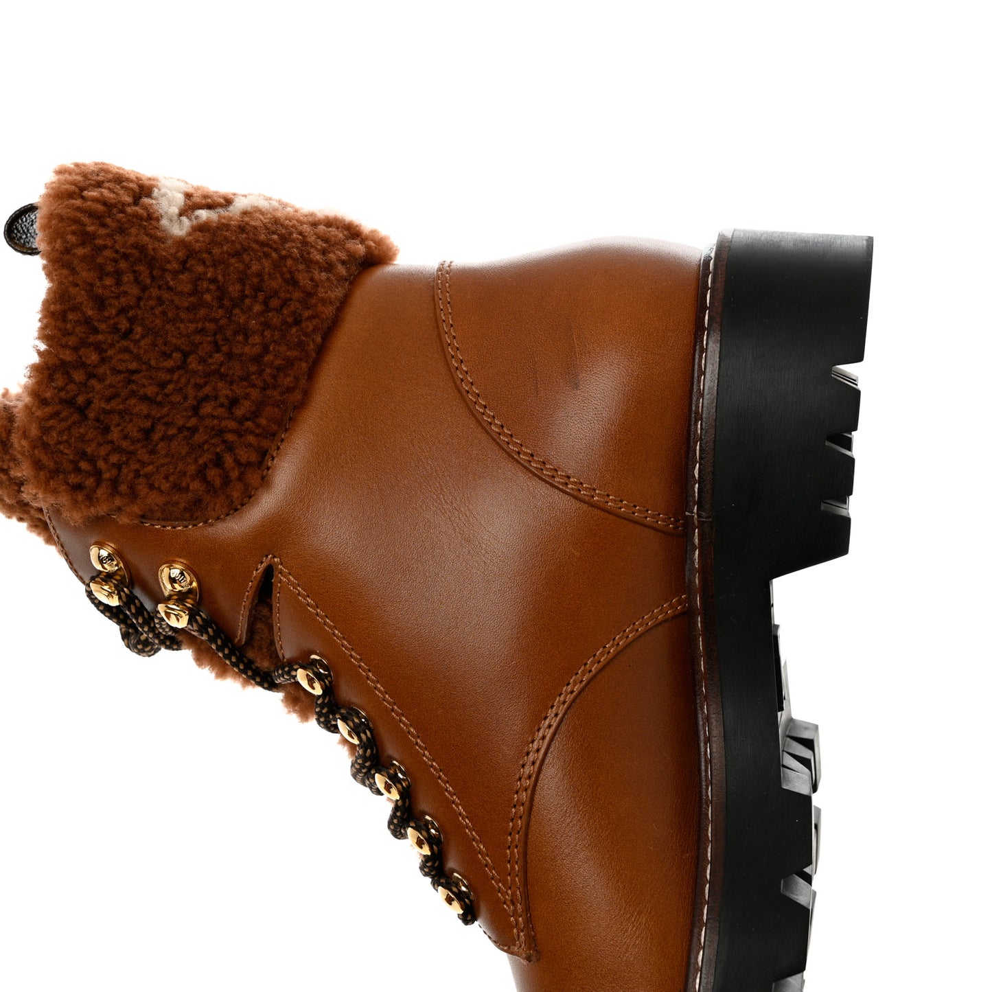 Calfskin Shearling Territory Ranger Combat Boots 37.5 Cognac