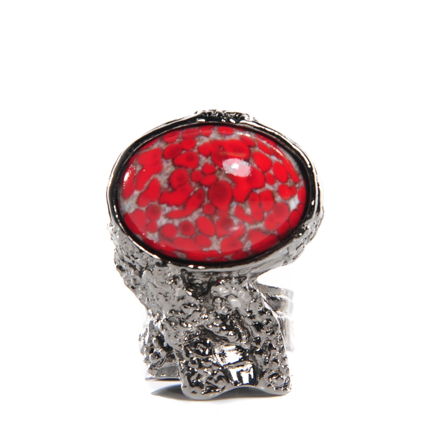 Saint Laurent Ruthenium Glass Cabochon Arty Ovale Ring 6 Red 1 of 4