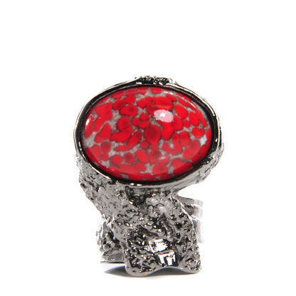 Saint Laurent Ruthenium Glass Cabochon Arty Ovale Ring 6 Red 1 of 4