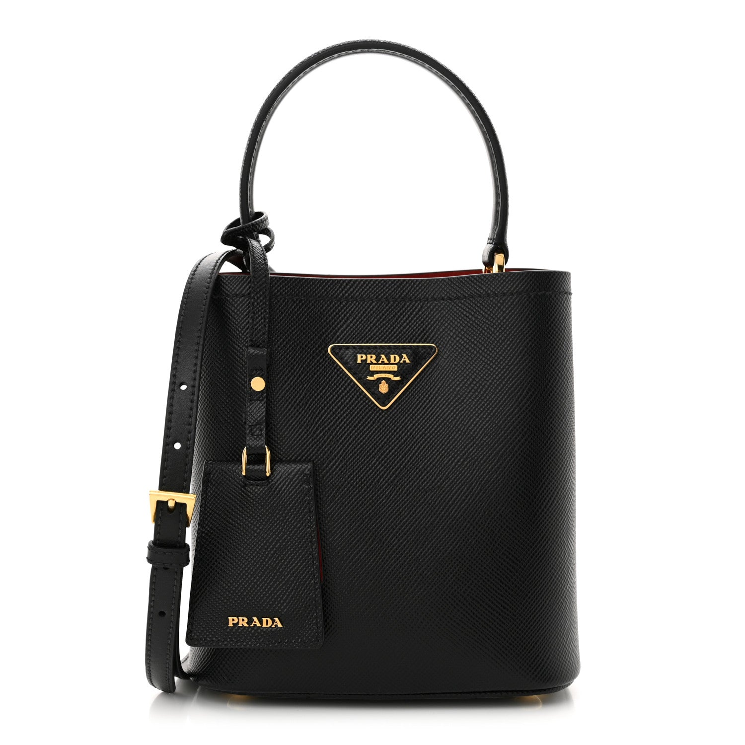 Prada Saffiano Cuir Small Panier Bucket Bag Black Fuoco 1 of 10