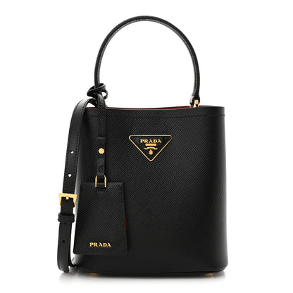 Prada Saffiano Cuir Small Panier Bucket Bag Black Fuoco 1 of 10