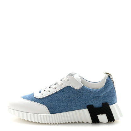 Hermes Denim Calfskin Bouncing Sneakers 37.5 Bleu Clair White 1 of 9