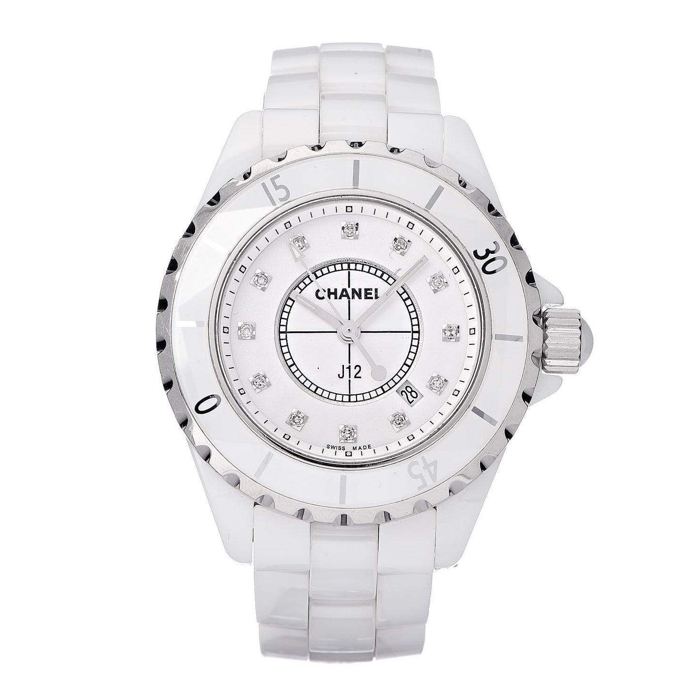 Stainless Steel Ceramic Diamond 33mm J12 Quartz Watch White