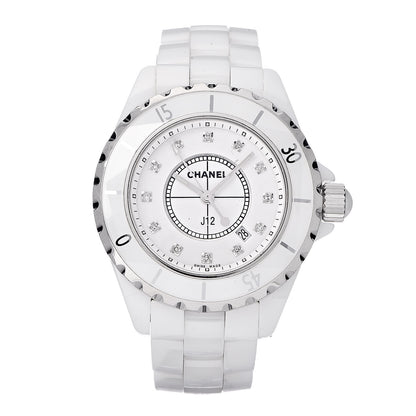 Chanel Stainless Steel Ceramic Diamond 33mm J12 Quartz Watch White 1 of 6