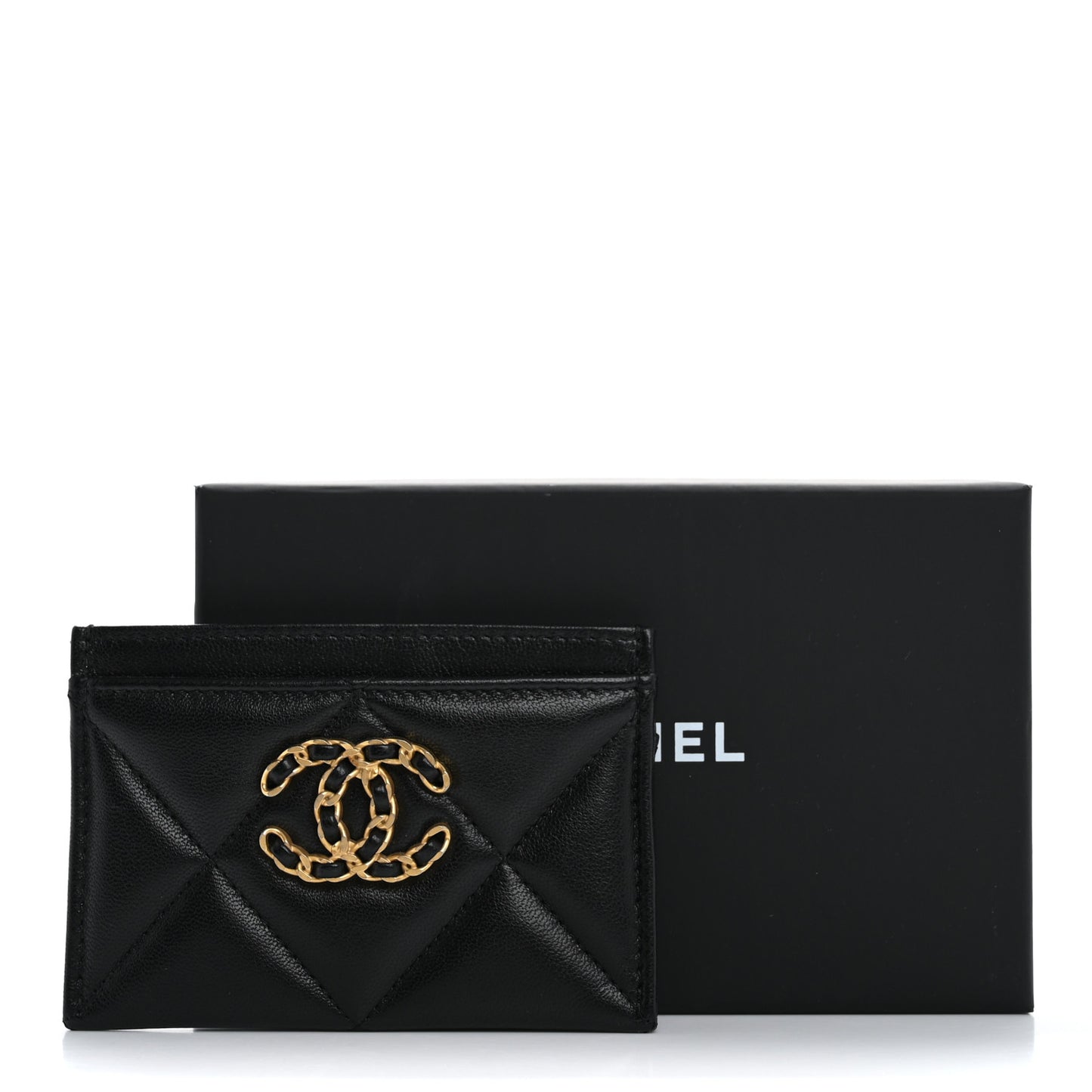 Lambskin Quilted Chanel 19 Card Holder Black
