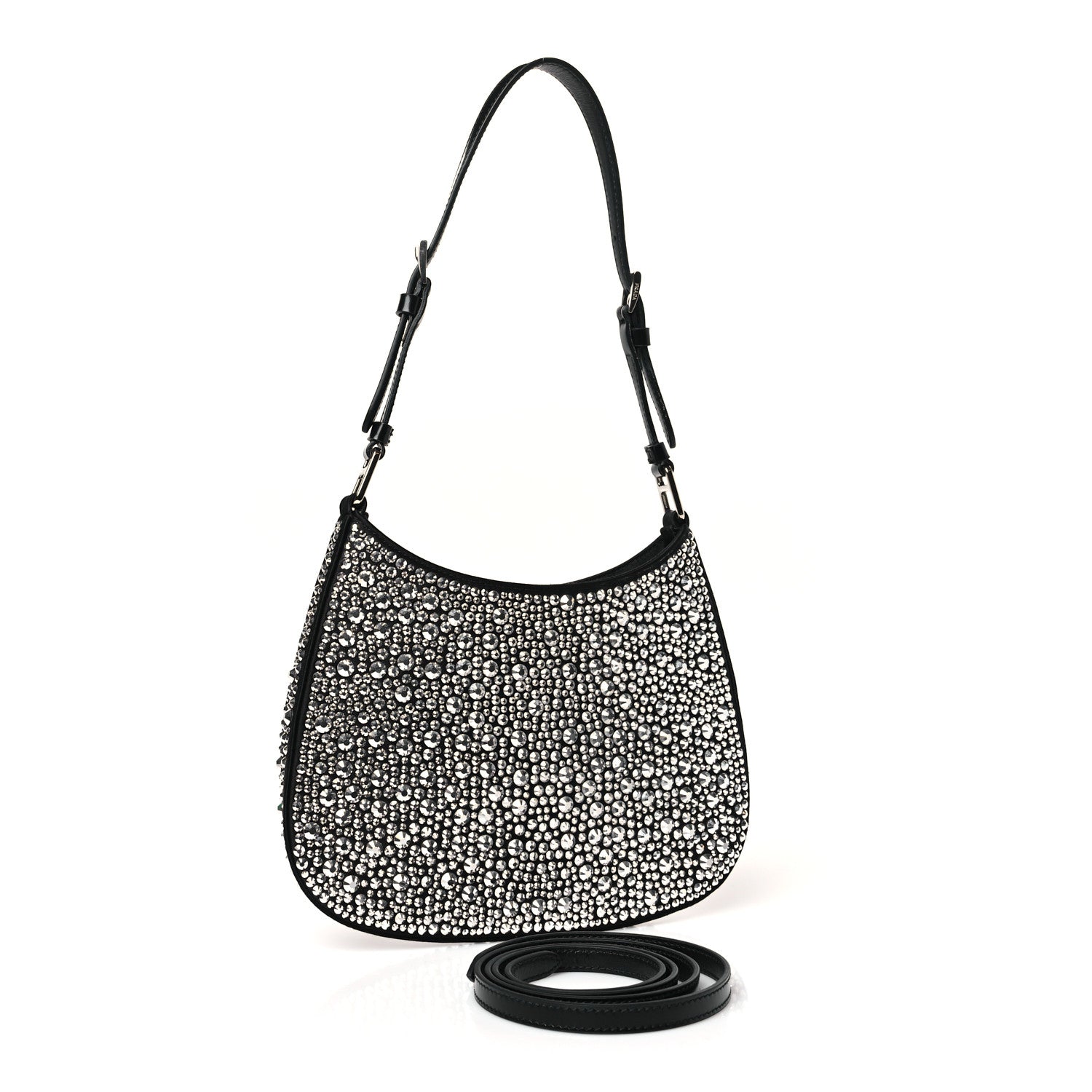 Prada Satin Crystal Cleo Adjustable Strap Shoulder Bag Metal 3 of 8