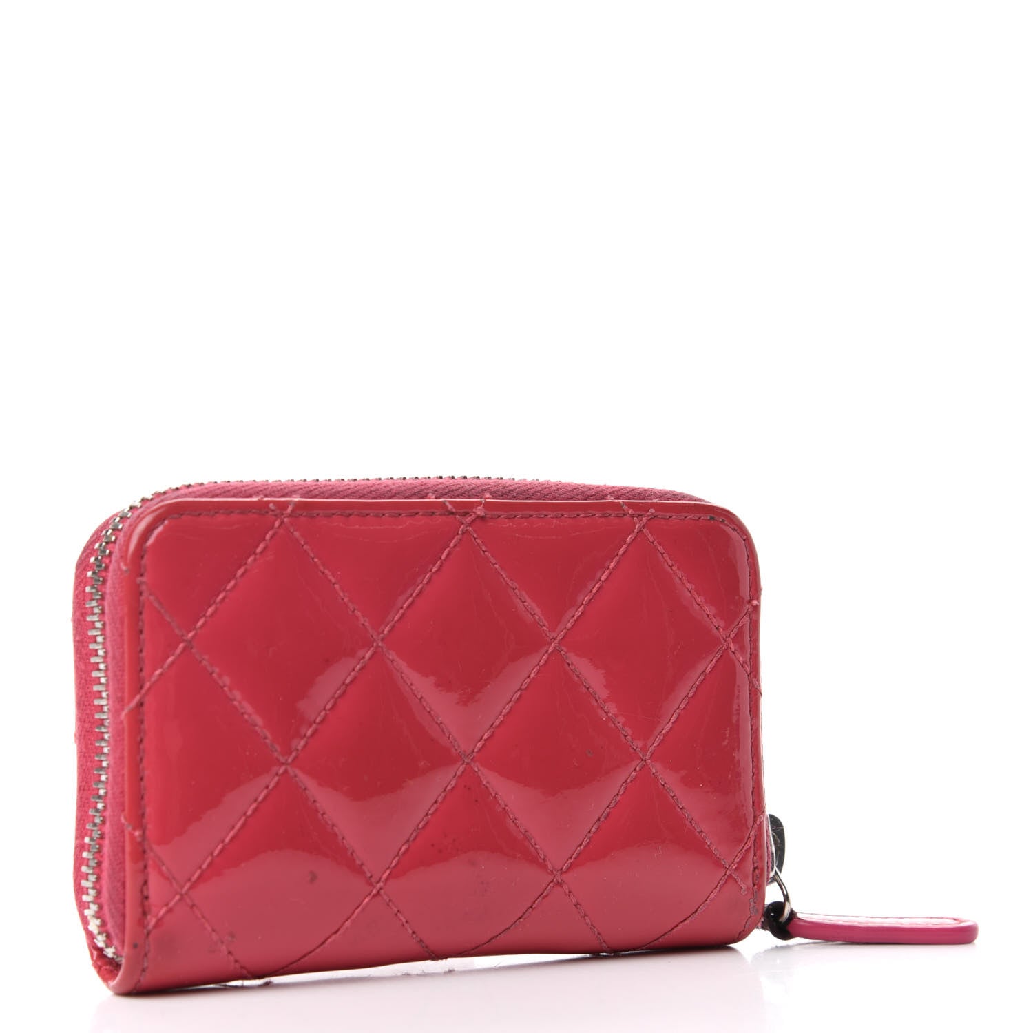 Chanel Patent Calfskin Quilted Zip Coin Purse Dark Pink 3 of 9