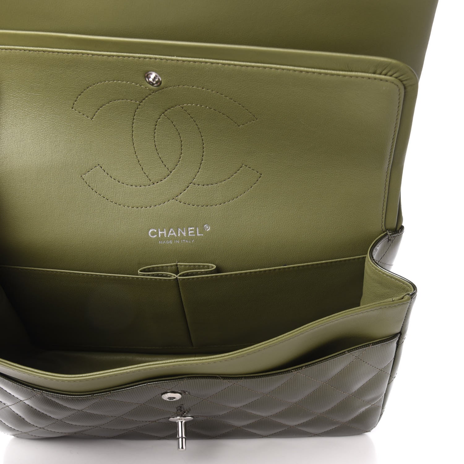 Chanel Striated Patent Quilted Jumbo Double Flap Green 6 of 11