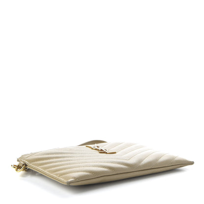 Saint Laurent Grain De Poudre Chevron Monogram Large Bill Pouch Cork 4 of 9