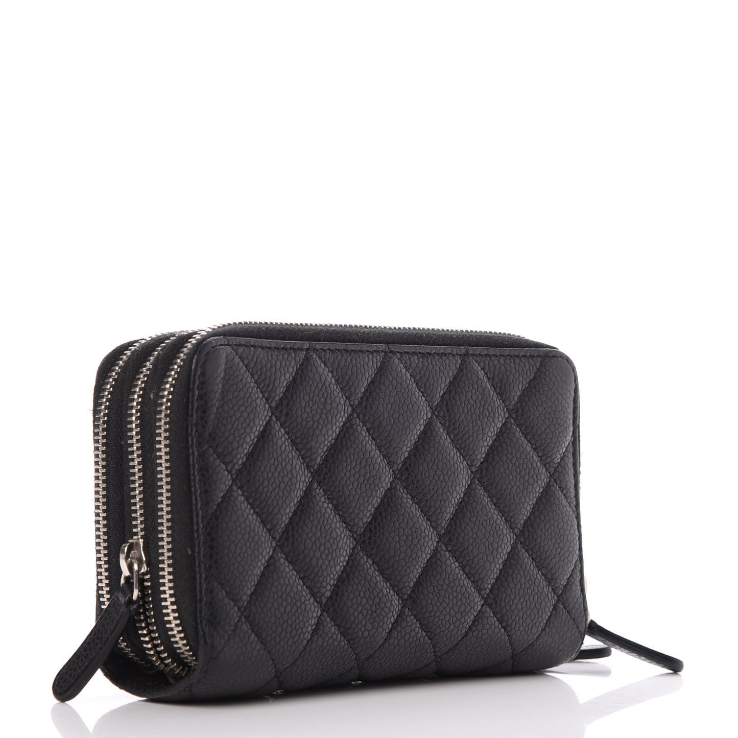 Caviar Quilted Zip Around Phone Holder Black