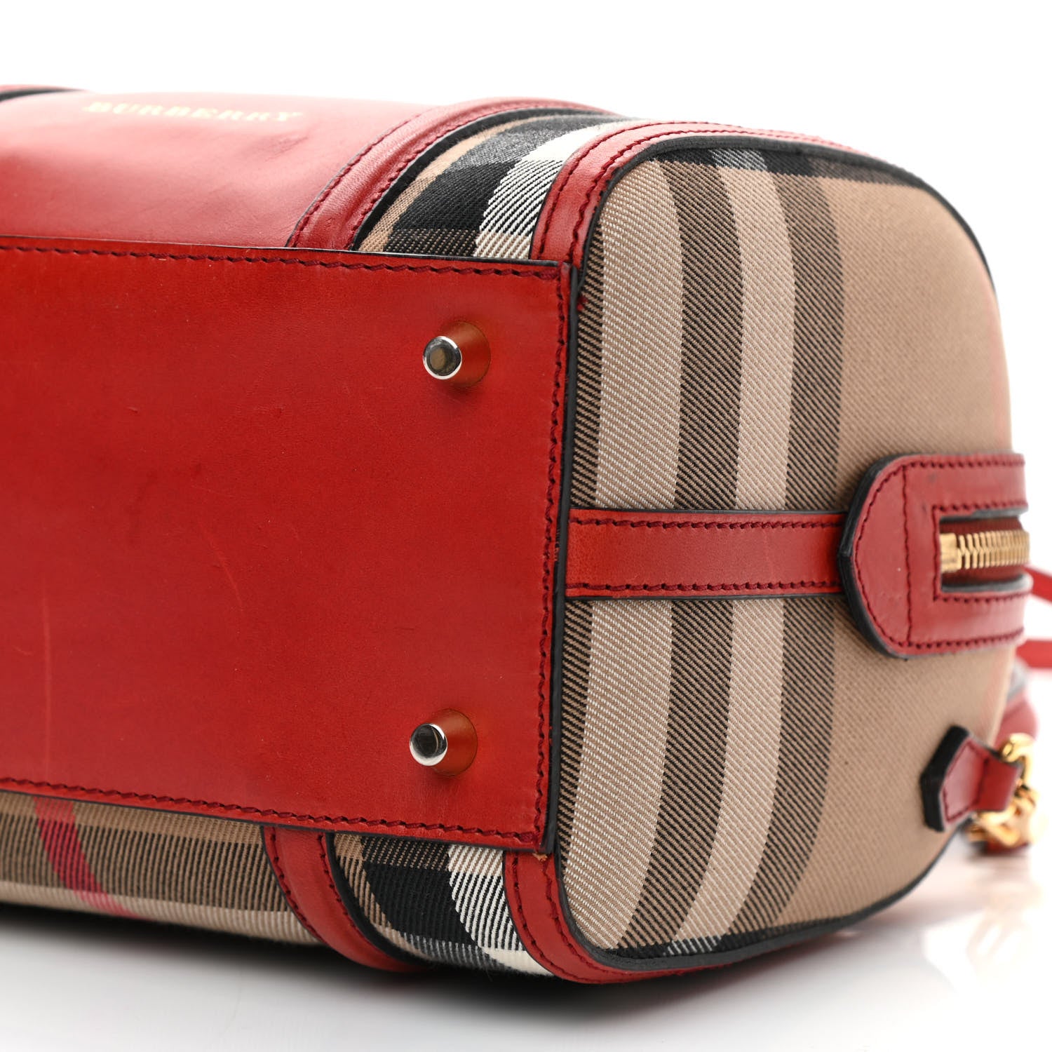 Burberry House Check Bridle Calfskin Small Alchester Bowling Bag Red 10 of 13