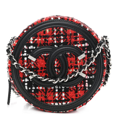Chanel Tweed Quilted Round Filigree Clutch With Chain Red Black 1 of 9