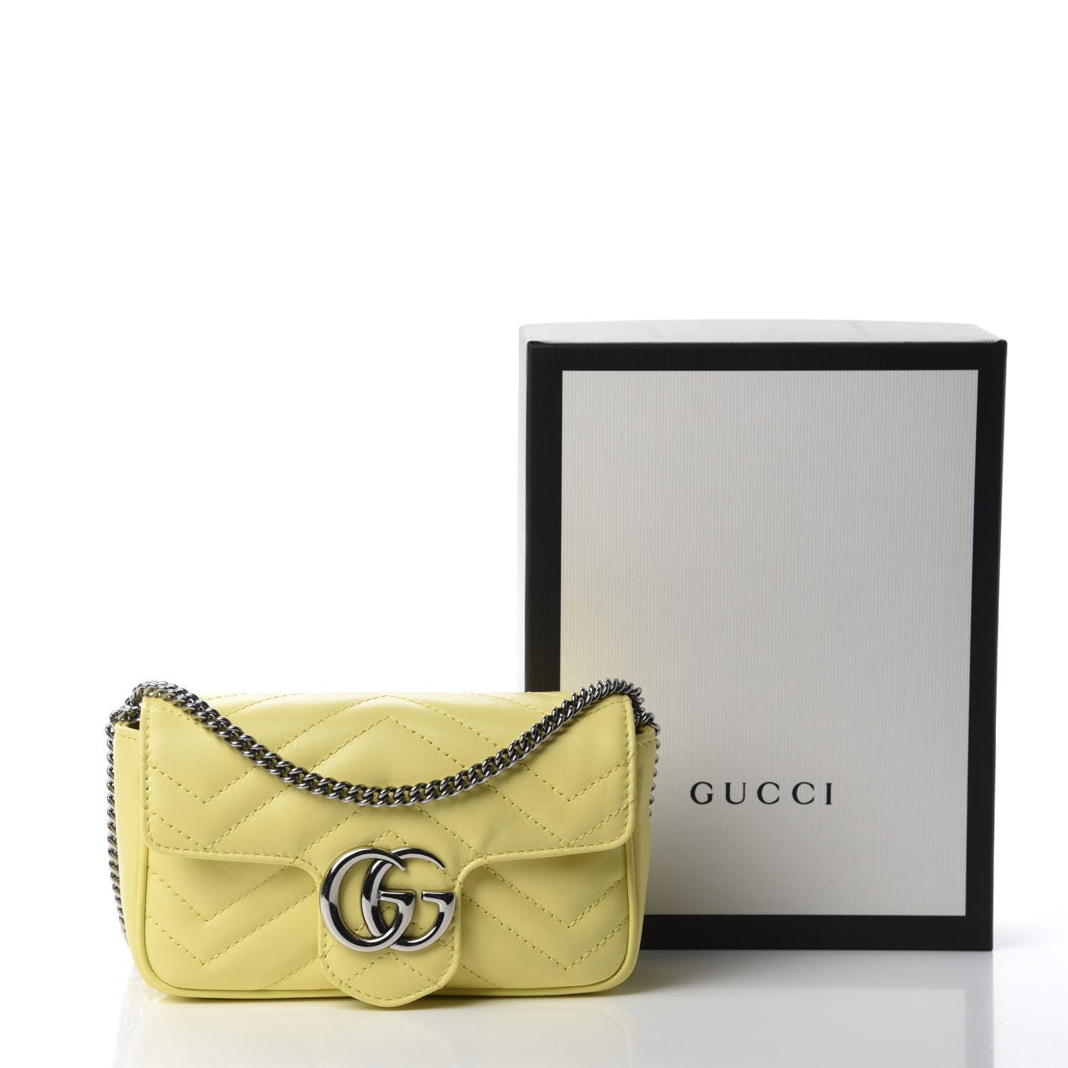 Gucci Calfskin Matelasse Super Mini GG Marmont Shoulder Bag Banana 12 of 12
