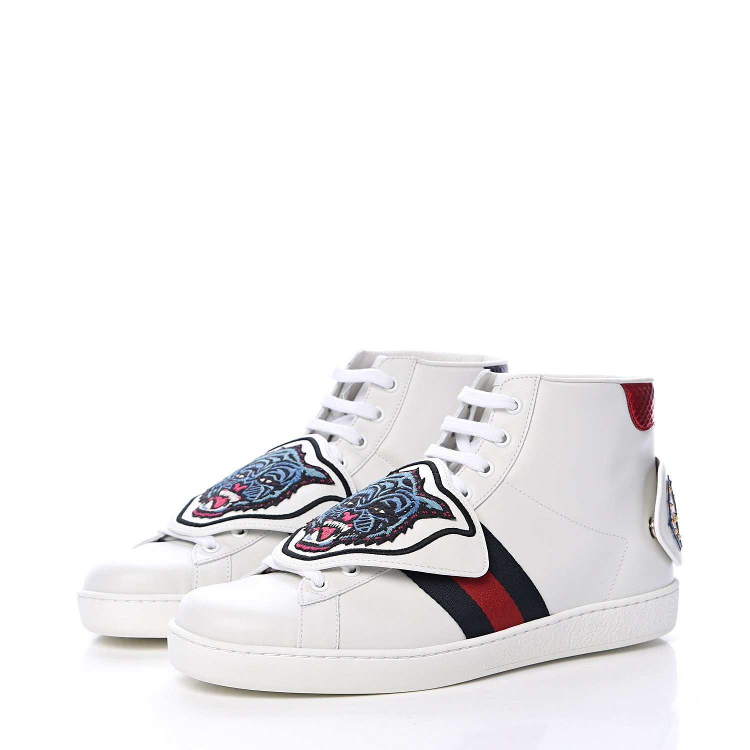 Gucci Calfskin Ayers Embroidered Web Mens Ace Removable Patches High Top Sneakers 8.5 White 3 of 7