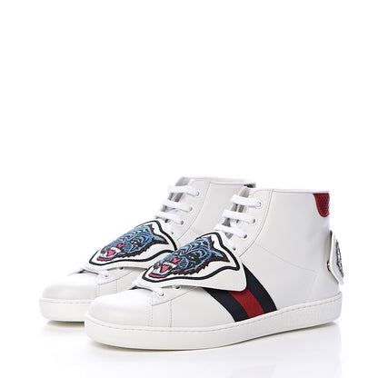 Gucci Calfskin Ayers Embroidered Web Mens Ace Removable Patches High Top Sneakers 8.5 White 3 of 7