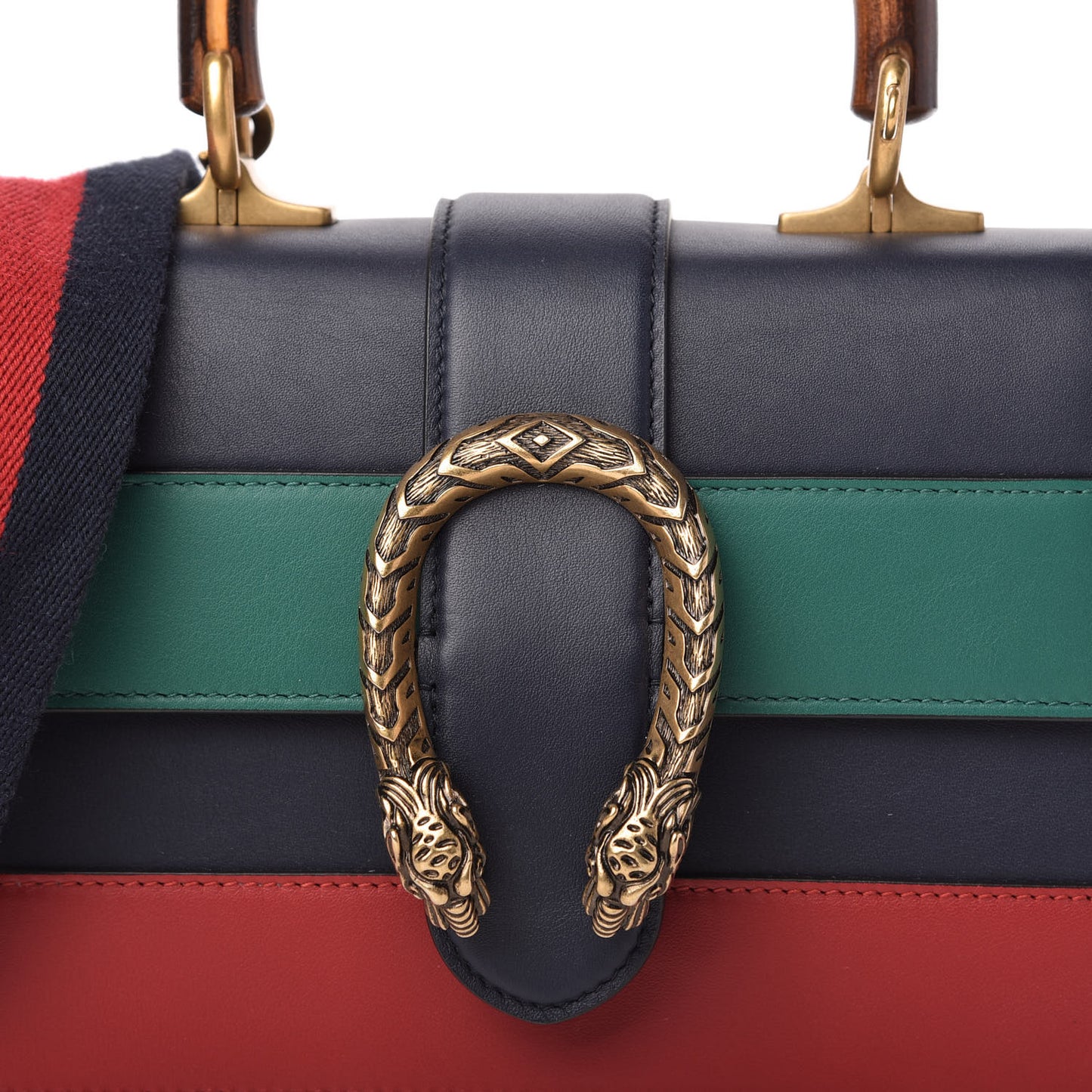 Calfskin Bamboo Web Mini Dionysus Top Handle Bag Blue Emerald Hibiscus Red