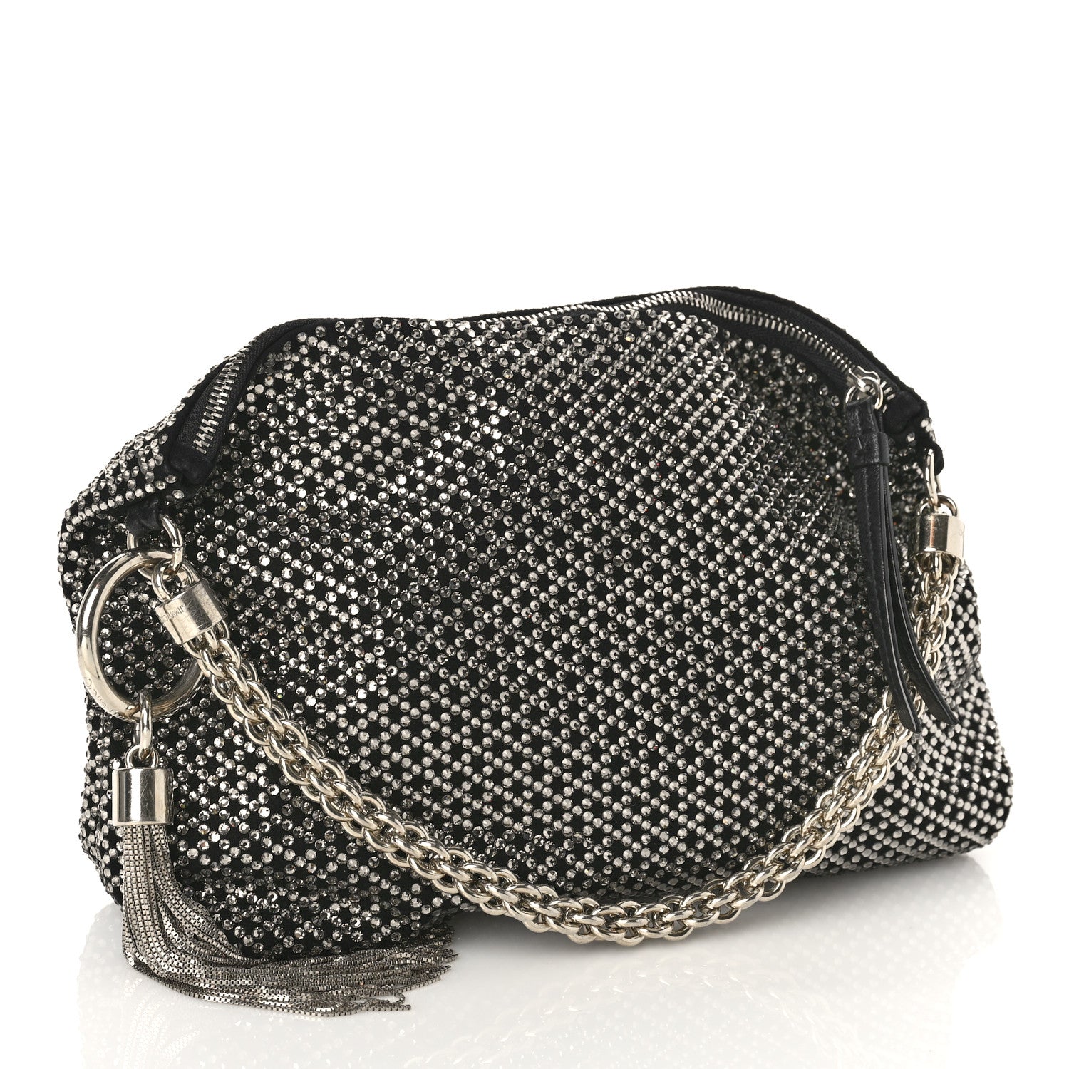 Jimmy Choo Suede Crystal Callie Tassel Shoulder Bag Silver 3 of 8